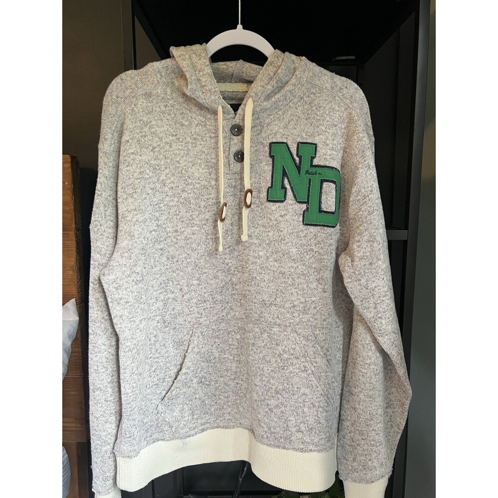 Notre Dame Luxury Hoodie Sweatshirt Embroidered Gray Green ND Patch Soft Henley